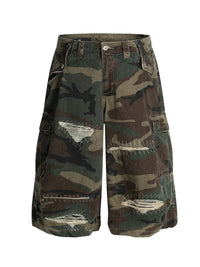 Men's Distressed Camo Cargo Shorts