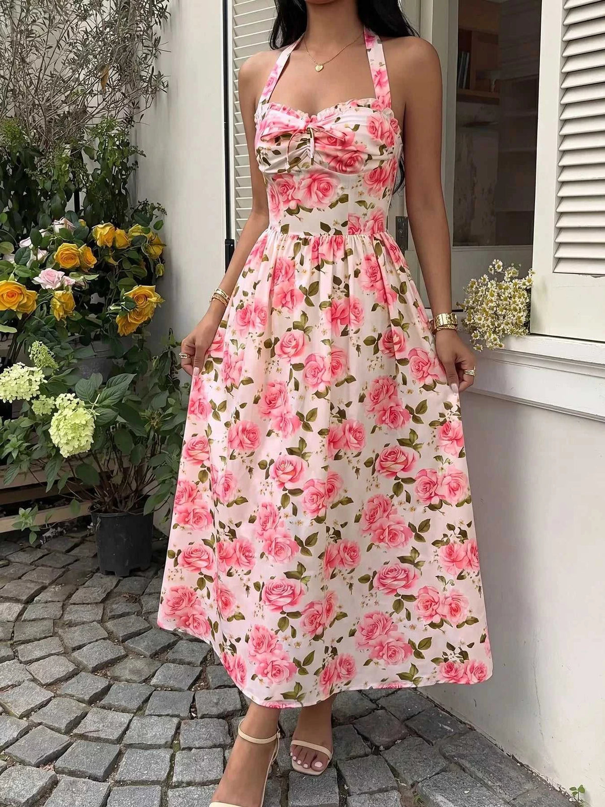 Floral Print Halter Neck Midi Dress 100100495671560 42 Affordable Fashion Under $100 Jerry's Apparel 