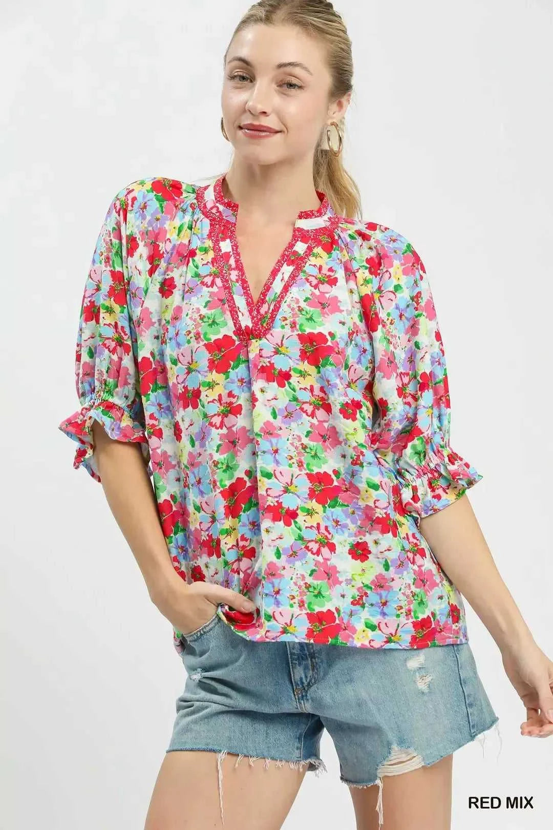 Umgee Mix Floral Print Ruffle Top 100100273231781 51 Affordable Fashion Under $100 Jerry's Apparel 