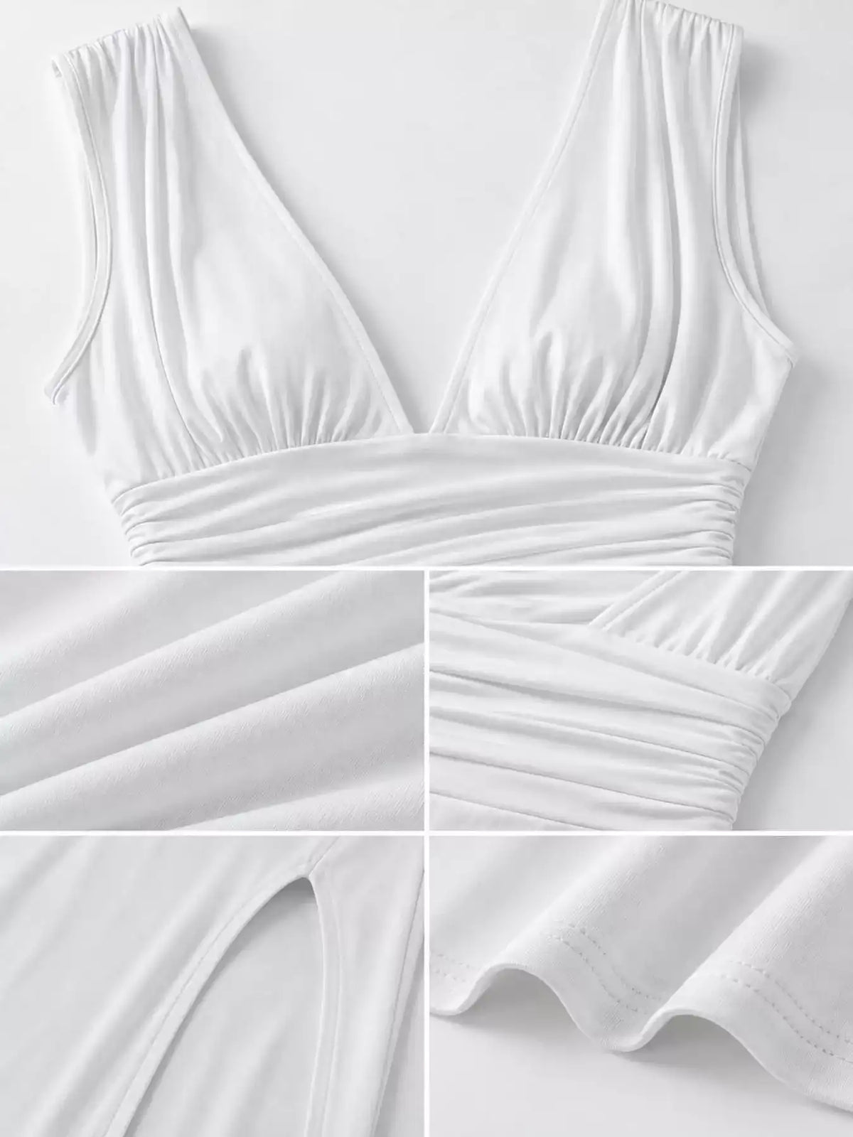 Sleeveless Deep V-Neck Ruched High Slit Bodycon Dress 101001854690361 33 Affordable Fashion Under $100 Jerry's Apparel 
