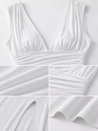 Sleeveless Deep V-Neck Ruched High Slit Bodycon Dress 101001854690361 33 Affordable Fashion Under $100 Jerry's Apparel 