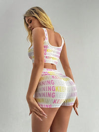 Letter Printed Wide Strap Top and Shorts Active Set