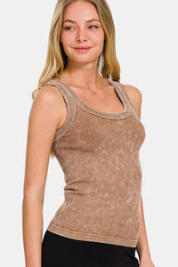 2 Way Neckline Washed Ribbed Cropped Tank