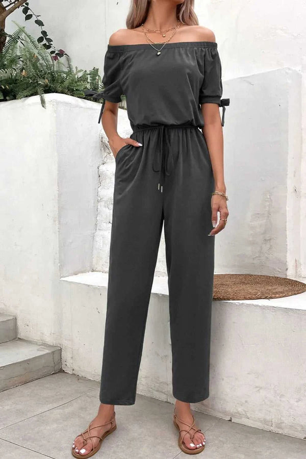 Perfee Off-Shoulder Tie Cuff Jumpsuit with Pockets 100100211197458 40 Affordable Fashion Under $100 Jerry's Apparel 