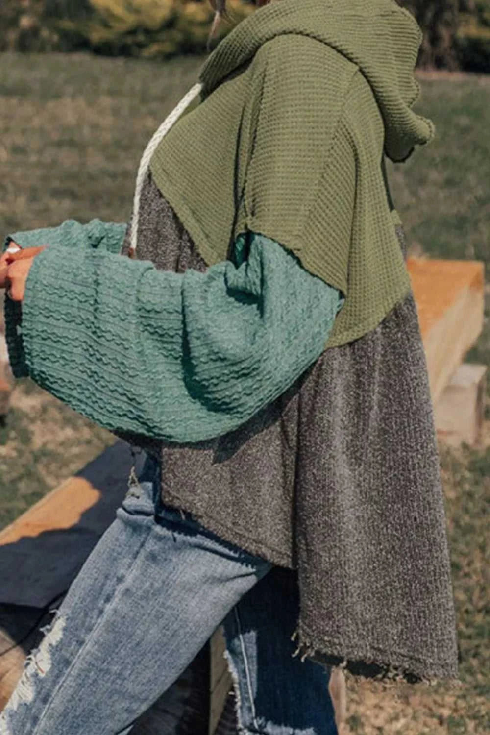 Color Block Waffle Knit Raw Hem Hoodie 100100959651354 43 Affordable Fashion Under $100 Jerry's Apparel 