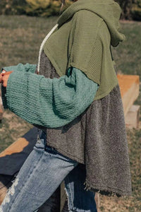 Color Block Waffle Knit Raw Hem Hoodie 100100959651354 43 Affordable Fashion Under $100 Jerry's Apparel 