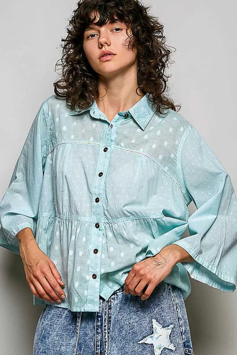 POL Tonal Dot Weave Textured Button Front Shirt 100100853431748 50 Affordable Fashion Under $100 Jerry's Apparel 