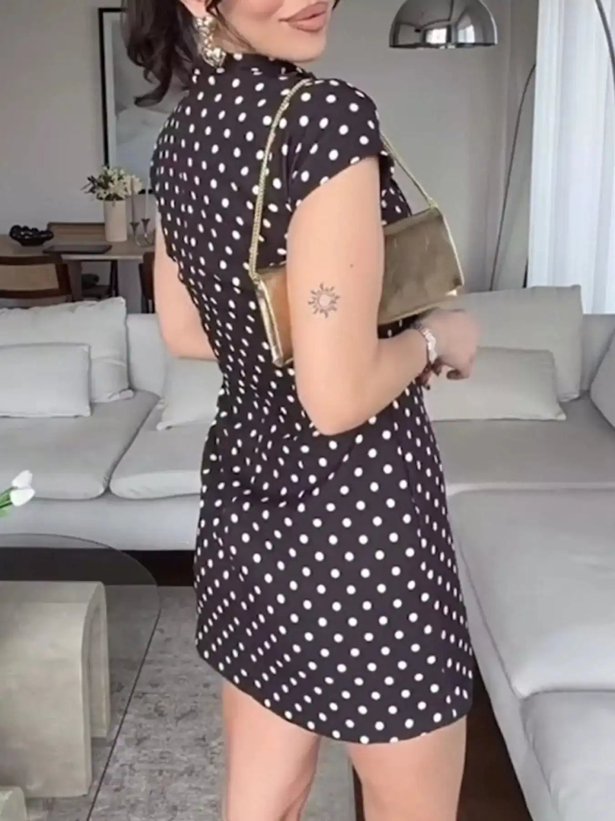 Full Size Polka Dot Tie-Neck Bodycon Mini Dress Plus Size 101001424400564 34 Gifts for Her Jerry's Apparel 
