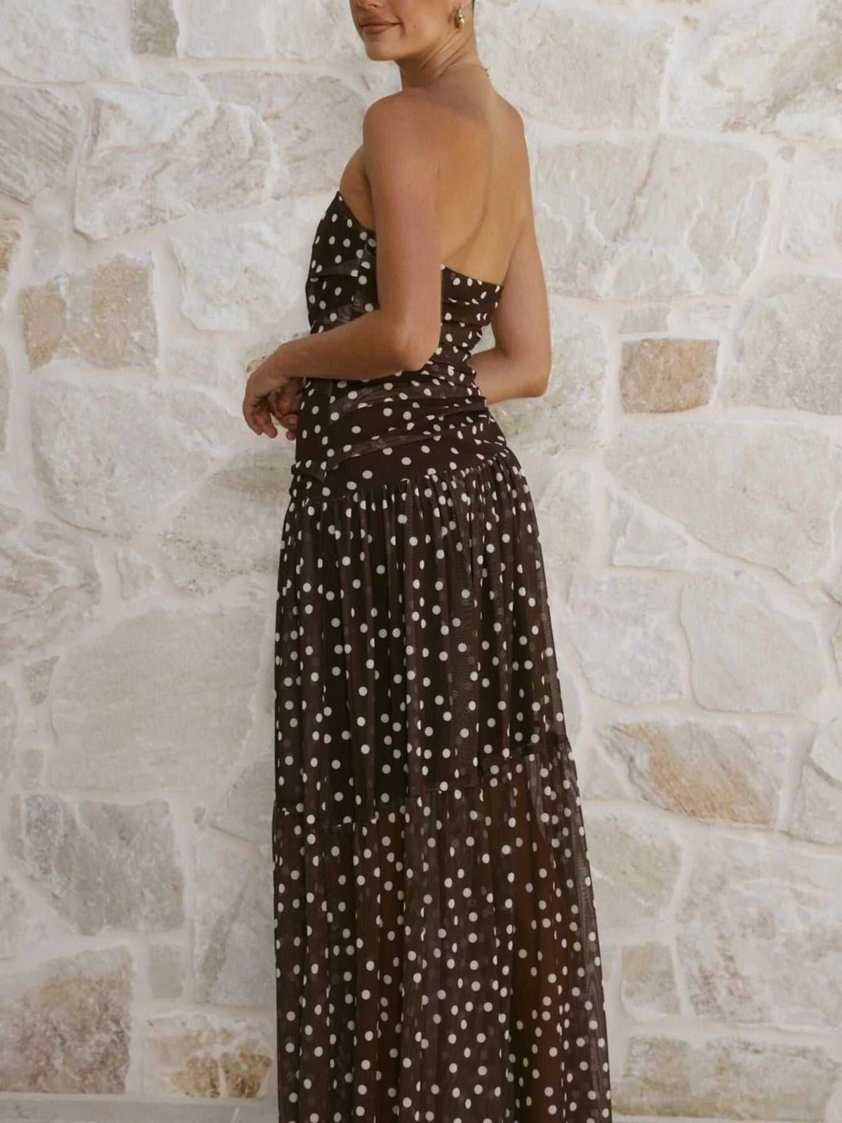 Polka Dot Strapless Ruched Maxi Dress 100100889786131 50 Affordable Fashion Under $100 Jerry's Apparel 