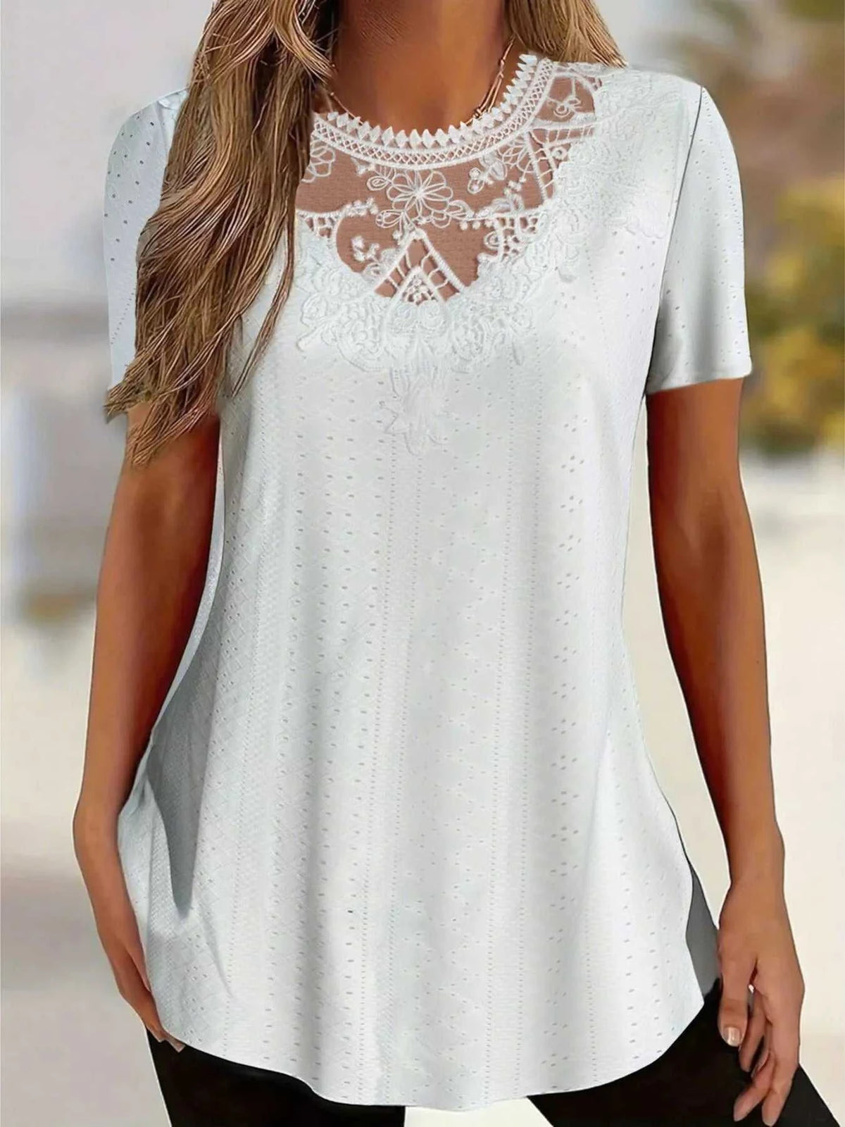 Lace Detail Eyelet Short Sleeve Top 100100884123808 38 Affordable Fashion Under $100 Jerry's Apparel 