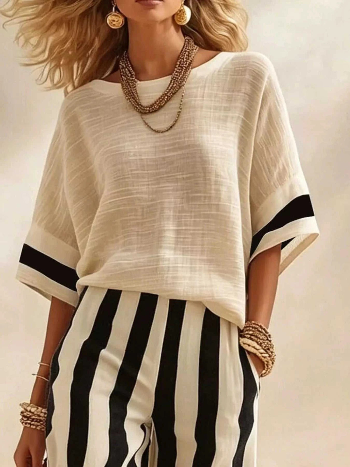 Full Size Striped Half Sleeve Top and Pants Set Plus Size 101001333529279 41 Affordable Fashion Under $100 Jerry's Apparel 
