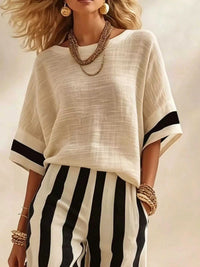 Full Size Striped Half Sleeve Top and Pants Set Plus Size 101001333529279 41 Affordable Fashion Under $100 Jerry's Apparel 