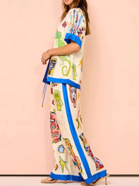 Printed Button Up Shirt and Pants Set