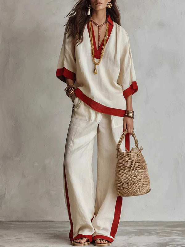 Full Size Contrast Trim Top and Wide Leg Pants Set Plus Size 101001012613218 46 Affordable Fashion Under $100 Jerry's Apparel 
