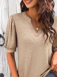 Puff Sleeve Notched Casual T-Shirt 100100978352776 23 Affordable Fashion Under $100 Jerry's Apparel 