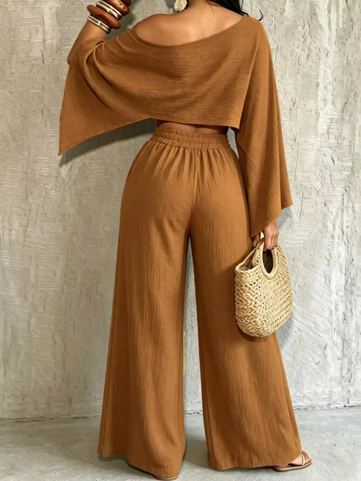 Boat Neck Crop Top and Wide-Leg Pants Set 101001634822589 57 Affordable Fashion Under $100 Jerry's Apparel 