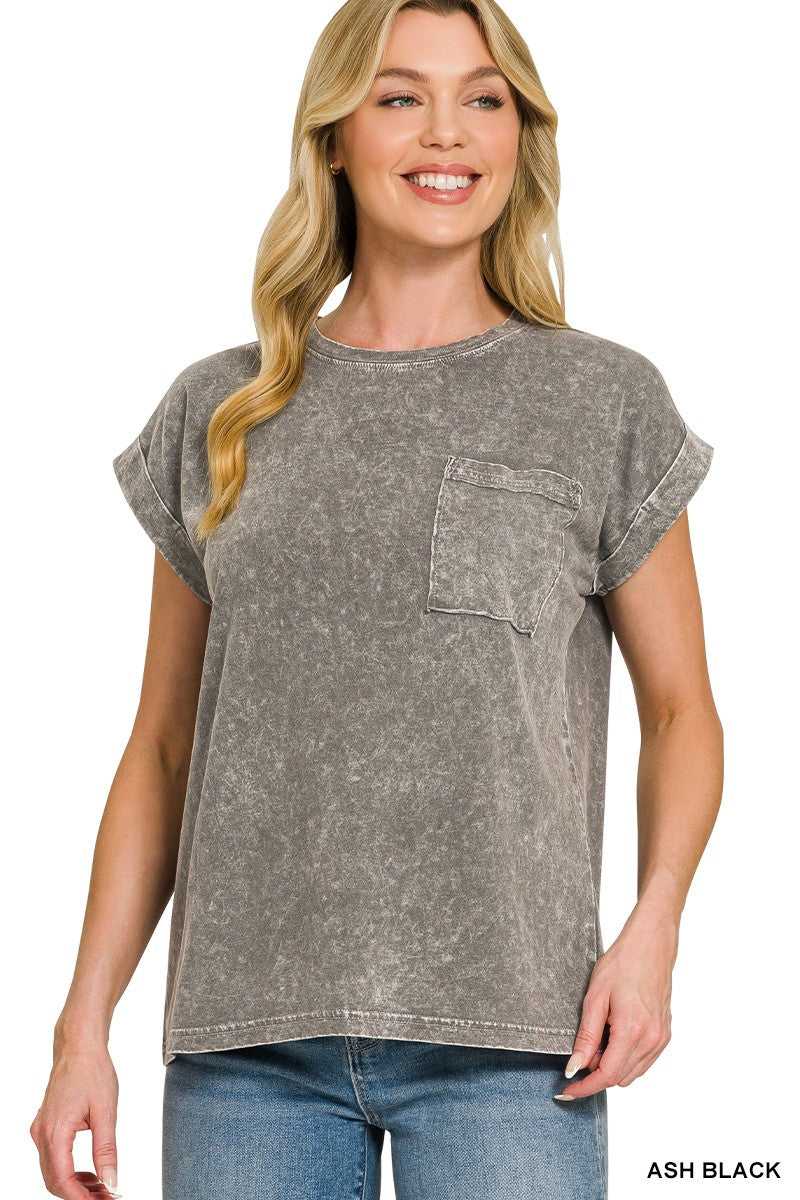 Zenana Halo Snow Washed Cuffed Short Sleeve Tee 100100051871413 23 Affordable Fashion Under $100 Jerry's Apparel 