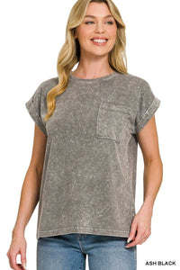 Zenana Halo Snow Washed Cuffed Short Sleeve Tee 100100051871413 23 Affordable Fashion Under $100 Jerry's Apparel 