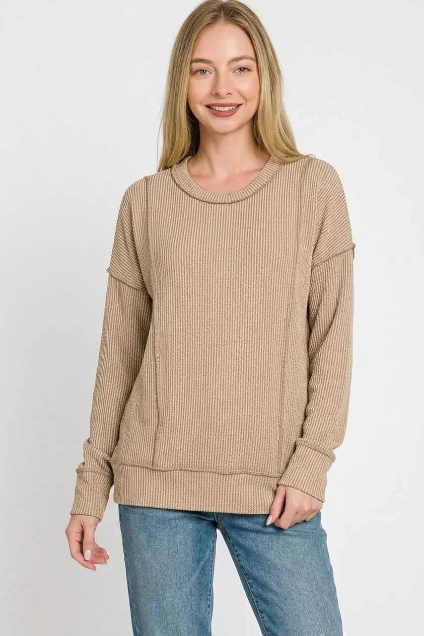 Zenana Corded Rib Long Sleeve Round Neck Top 100100610391262 23 Affordable Fashion Under $100 Jerry's Apparel 