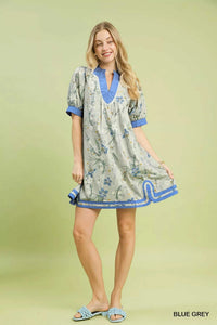 Umgee Floral Puff Sleeve Dress with Contrast Trim 100100654031260 62 Affordable Fashion Under $100 Jerry's Apparel 