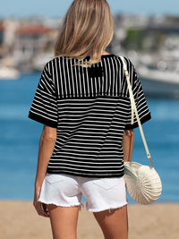 Stripe Ribbed Patchwork Seam Detail Half Sleeve Tee 100100030150756 29 Affordable Fashion Under $100 Jerry's Apparel 