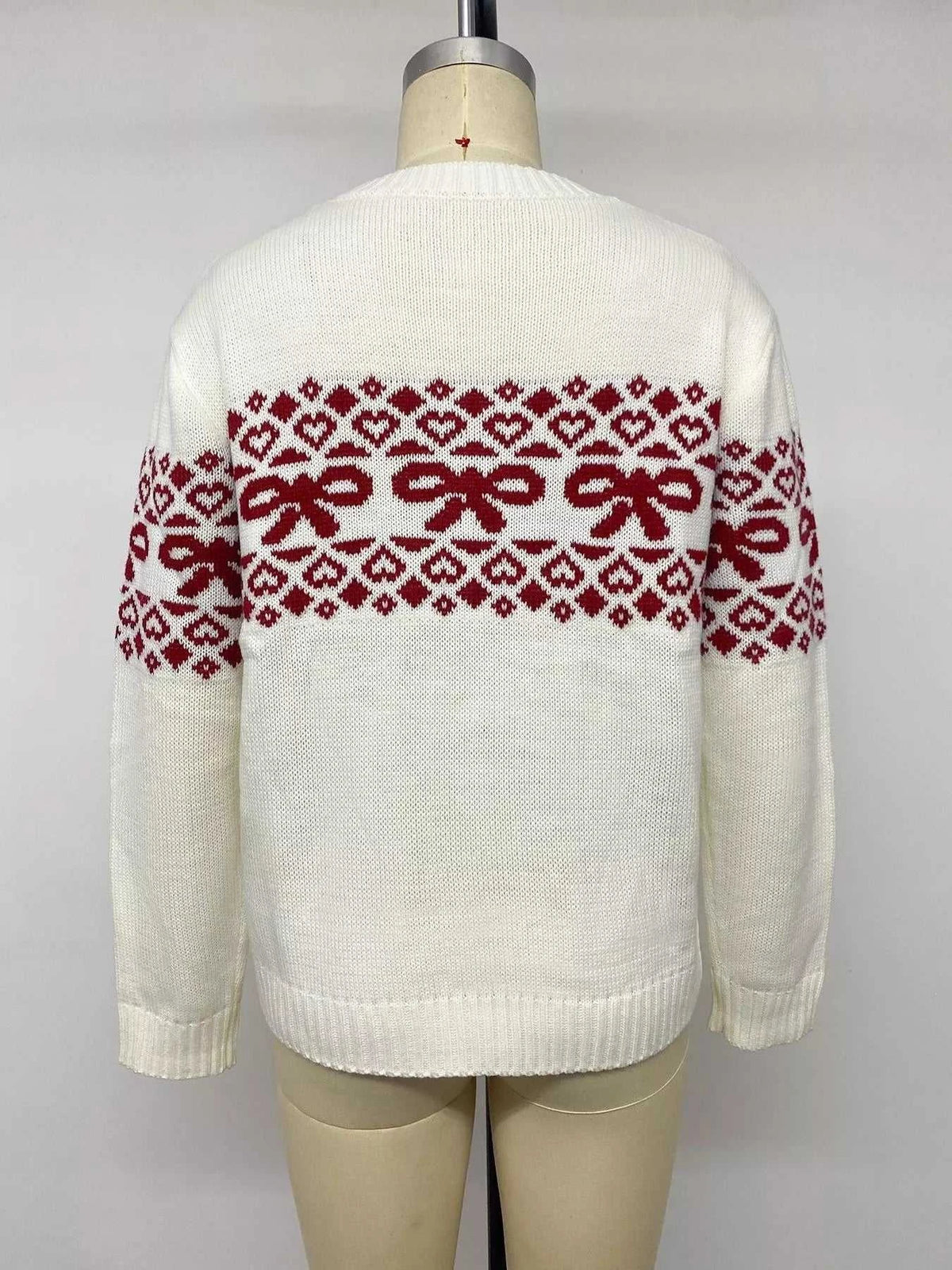 Bow Pattern Long Sleeve Christmas Sweater 101002024148345 51 Affordable Fashion Under $100 Jerry's Apparel 