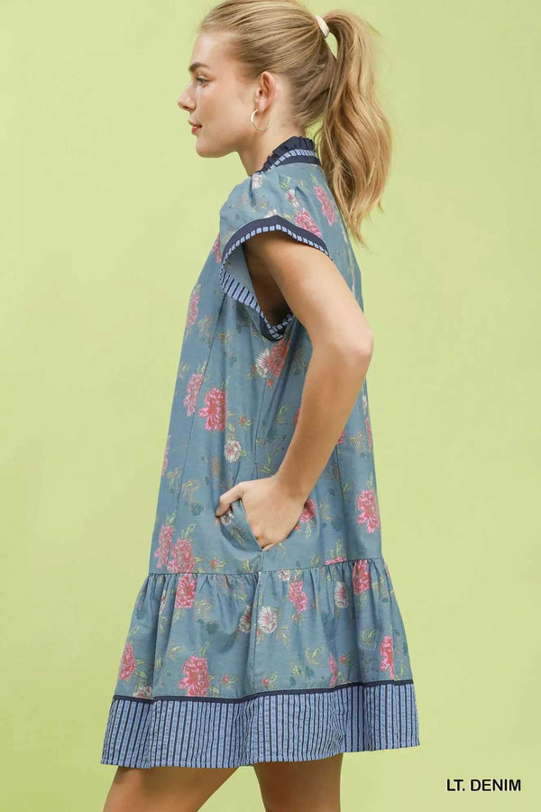 Umgee Floral Contrast Trim Ruffle Hem Mini Dress 100100100671981 66 Affordable Fashion Under $100 Jerry's Apparel 