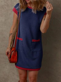 Round Neck Cap Sleeve Mini Dress