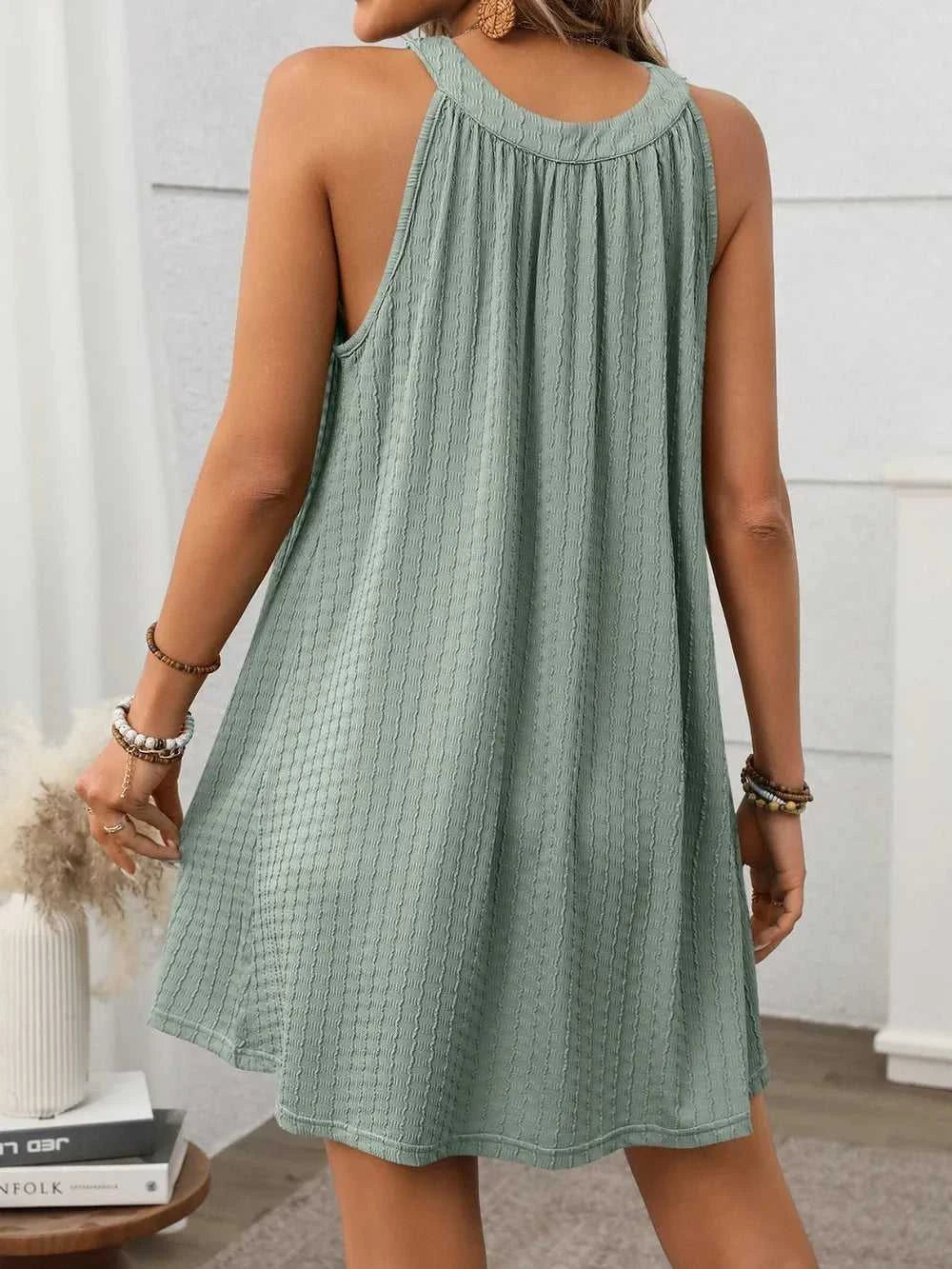 Textured Grecian Neck Mini Dress 100100516101866 24 Affordable Fashion Under $100 Jerry's Apparel 