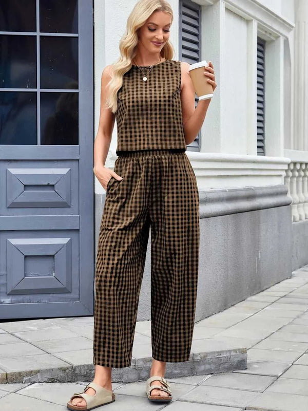 Plaid Sleeveless Top and Pants Set 100100045523661 39 Affordable Fashion Under $100 Jerry's Apparel 