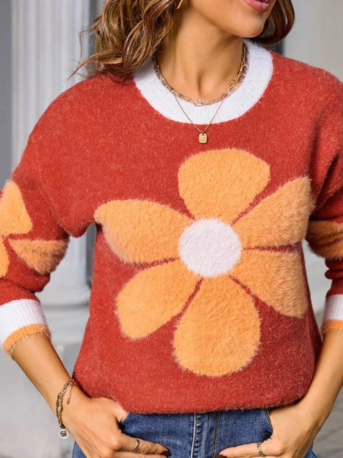 Flower Round Neck Sweater 100100121019310 51 Affordable Fashion Under $100 Jerry's Apparel 