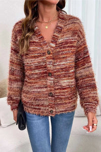Fuzzy Striped Button Front Cardigan Sweater 100100382031613 39 Affordable Fashion Under $100 Jerry's Apparel 