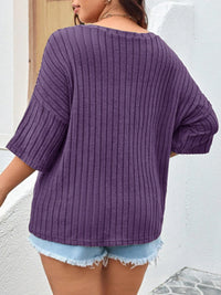Plus Size V-Neck Ribbed Knit T-Shirt