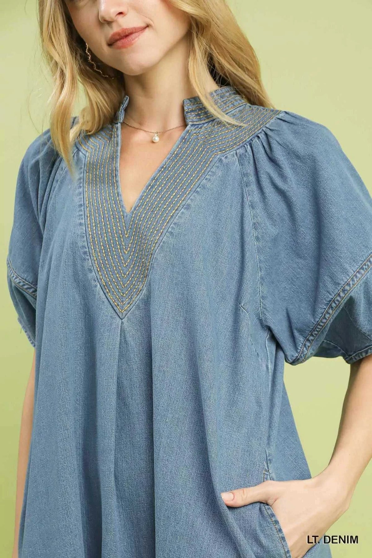 Umgee Denim Mini Dress with Contrast Thread 100100334611597 53 Affordable Fashion Under $100 Jerry's Apparel 