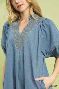 Umgee Denim Mini Dress with Contrast Thread 100100334611597 53 Affordable Fashion Under $100 Jerry's Apparel 