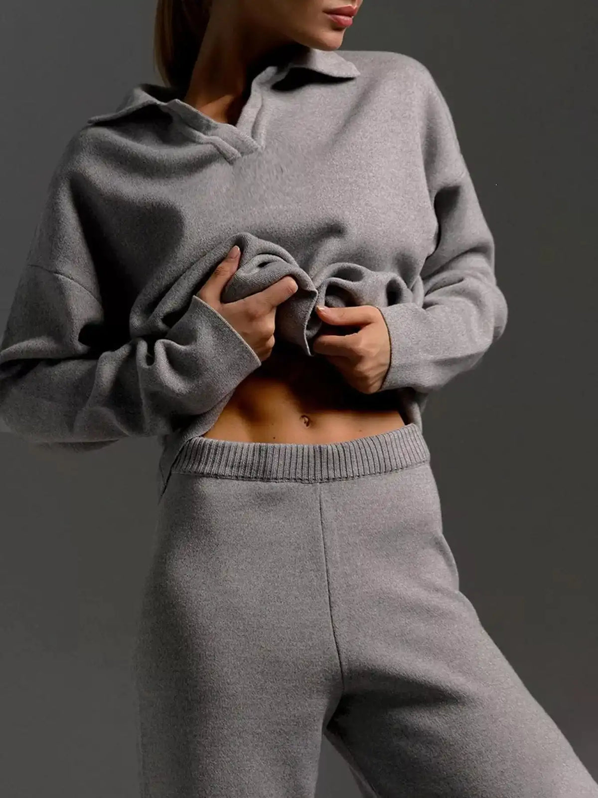 Polo Collar Top and Wide-Leg Pants Set 101001876960393 74 Affordable Fashion Under $100 Jerry's Apparel 