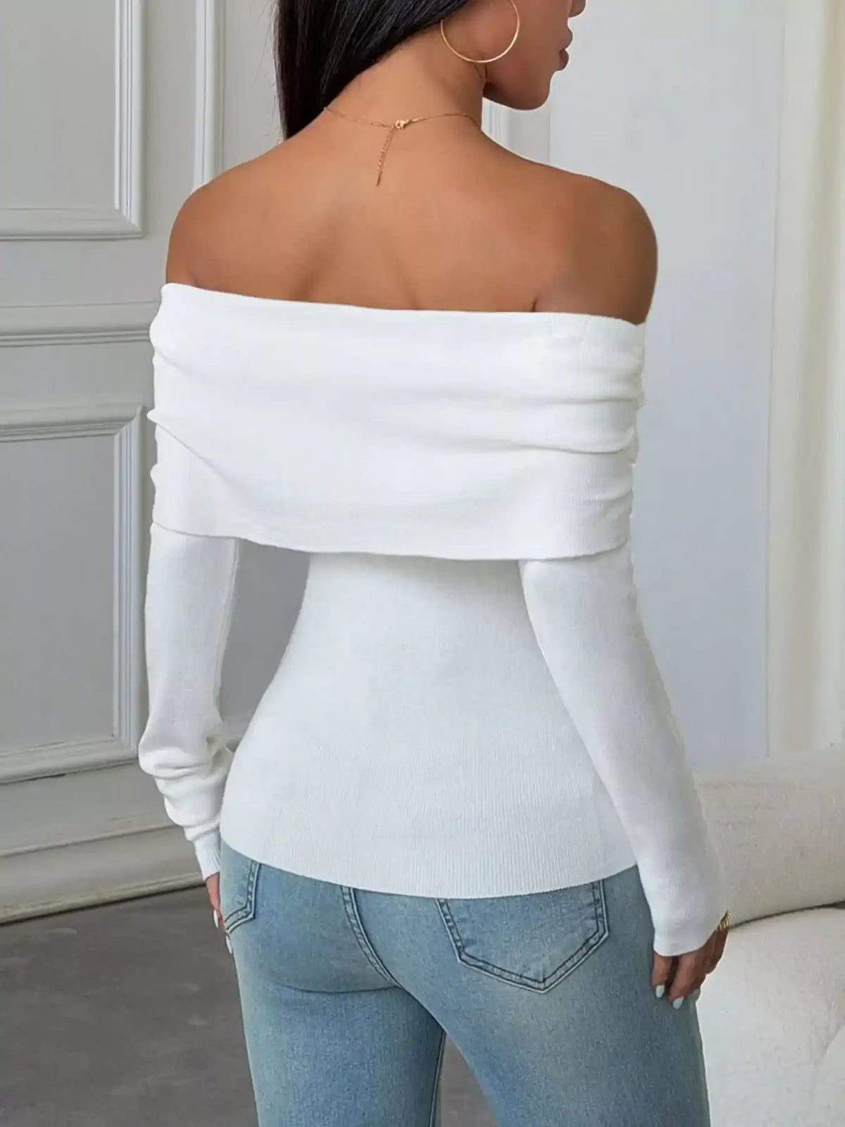 Elegant Off-Shoulder Slim-Fit Ribbed Knit Top 101001068024834 61 Affordable Fashion Under $100 Jerry's Apparel 