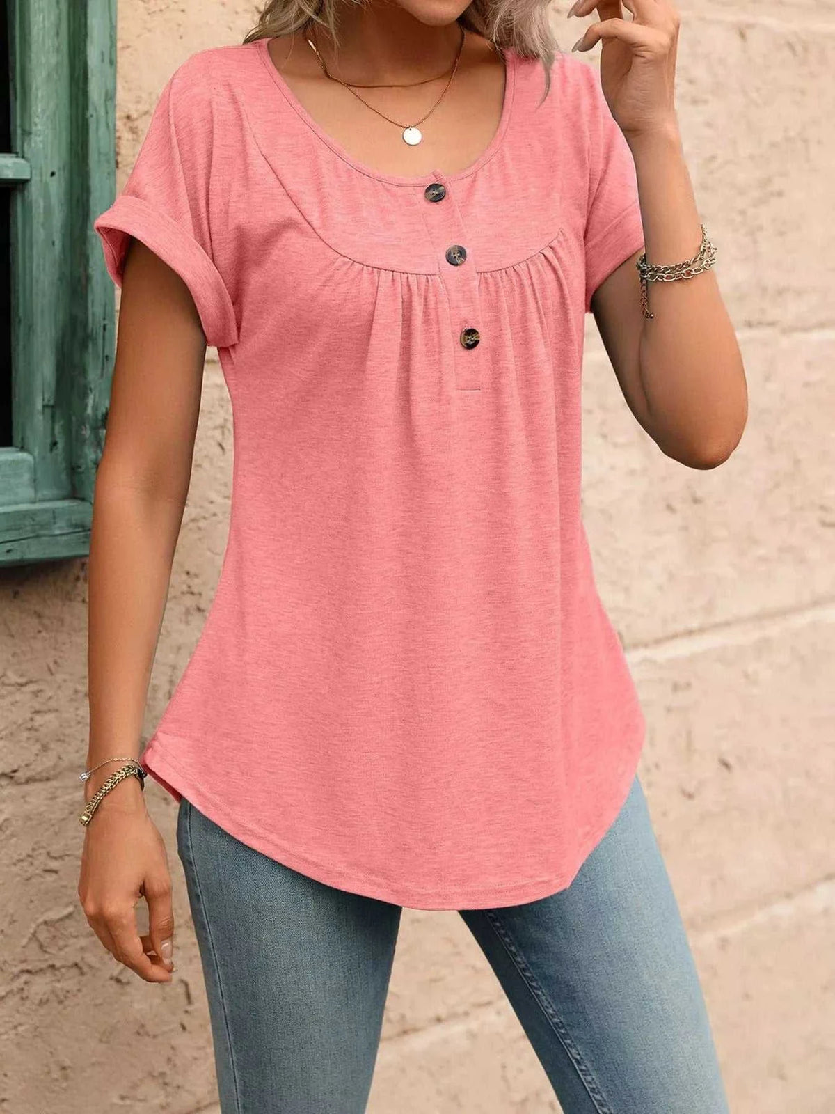 Casual Button Detail Henley T-Shirt 100100202602054 28 Affordable Fashion Under $100 Jerry's Apparel 