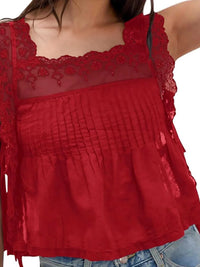 Lace-Trimmed Eyelet Square Neck Top 100100853981387 43 Affordable Fashion Under $100 Jerry's Apparel 