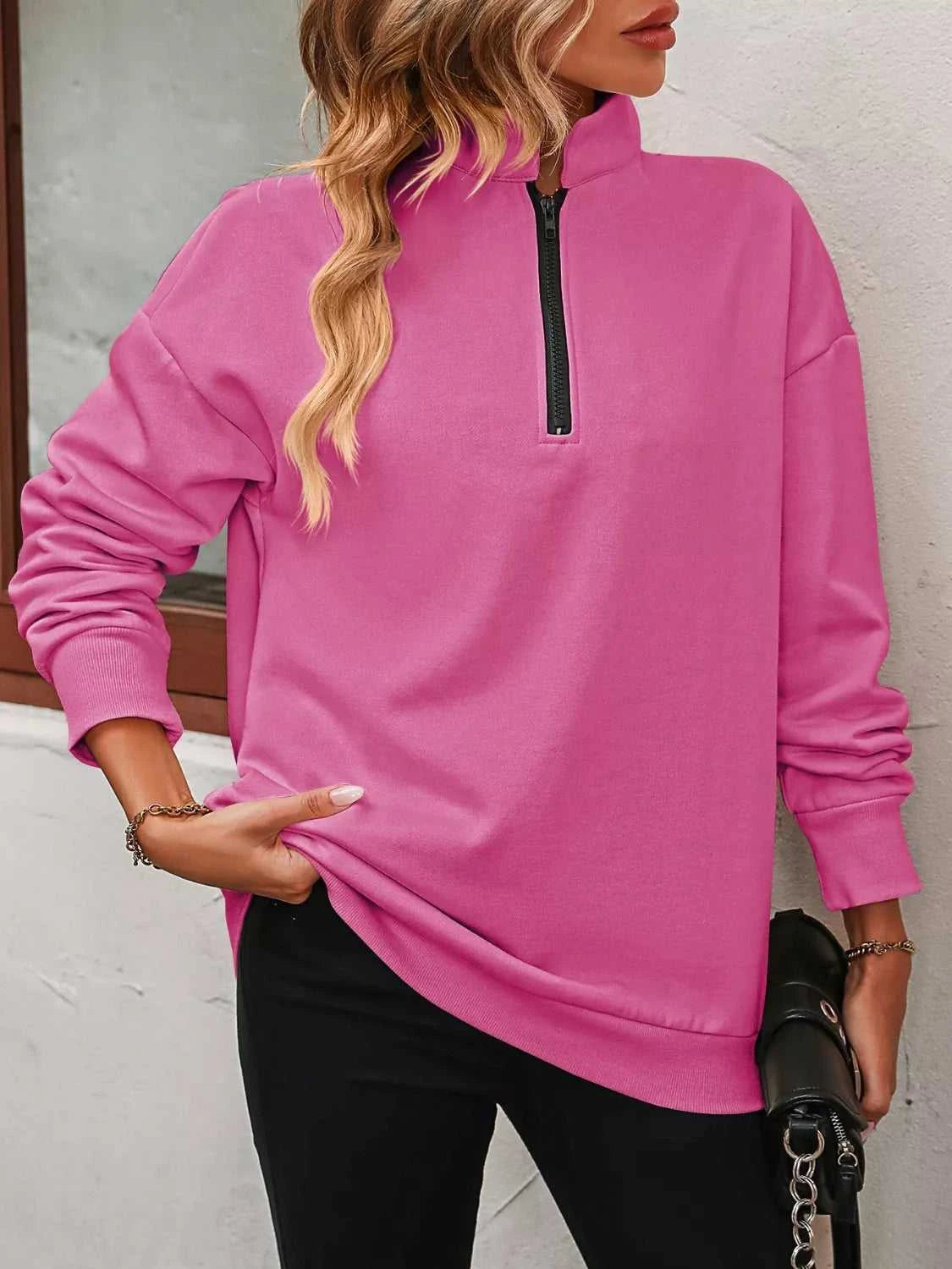Quarter Zip Dropped Shoulder Sweatshirt 100100362581547 41 Affordable Fashion Under $100 Jerry's Apparel 