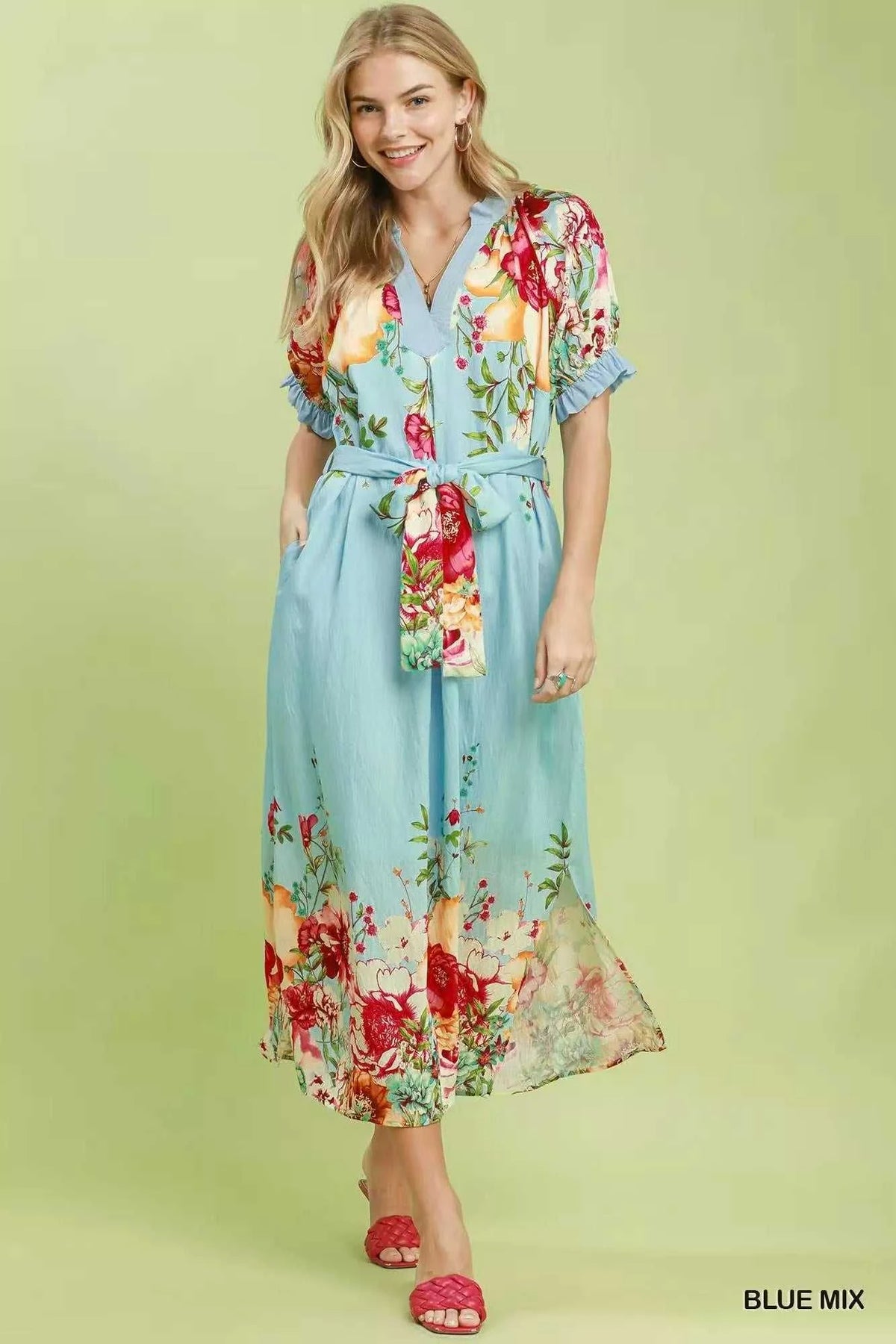 Umgee Mix Floral Border Print Midi Dress 100100450791810 66 Affordable Fashion Under $100 Jerry's Apparel 