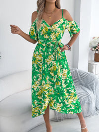 Printed Cold Shoulder Midi Cami Dress