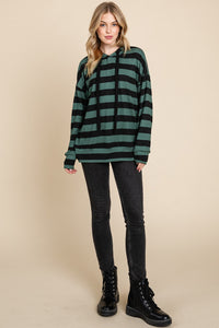 BOMBOM Drawstring Striped Dropped Shoulder Hoodie