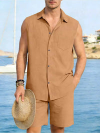 Men's Full Size Button Up Sleeveless Top and Shorts Plus Size 100400363418053 40 Men's Sets Jerry's Apparel 