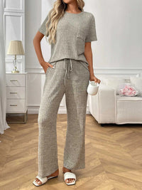 Ribbed Knit Short Sleeve Top and Pants Lounge Set 100100838010625 40 Affordable Fashion Under $100 Jerry's Apparel 