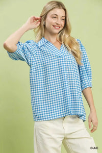 Umgee Gingham Puff Sleeve Collared Blouse 100100241201981 45 Affordable Fashion Under $100 Jerry's Apparel 