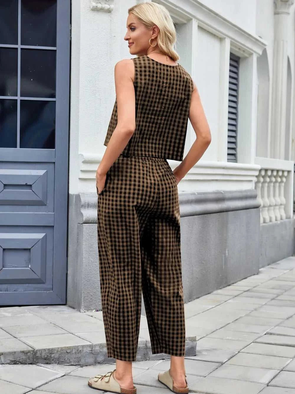 Plaid Sleeveless Top and Pants Set 100100045523661 39 Affordable Fashion Under $100 Jerry's Apparel 
