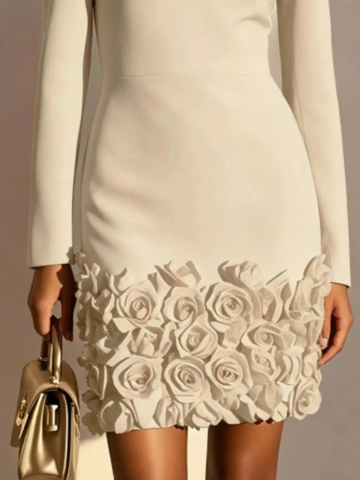 V-Neck Long Sleeve Mini Dress with 3D Rose Floral Hem 101001375780495 54 Affordable Fashion Under $100 Jerry's Apparel 