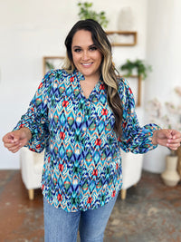 Full Size Printed Balloon Sleeve Blouse