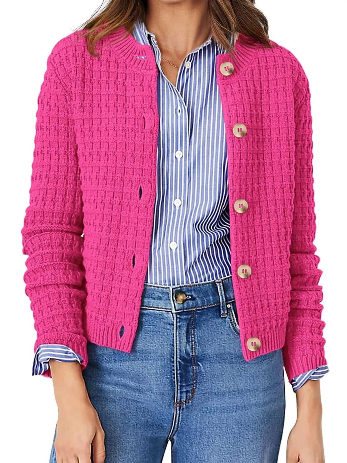 Textured Knit Button-Front Cardigan 100100626365347 44 Affordable Fashion Under $100 Jerry's Apparel 